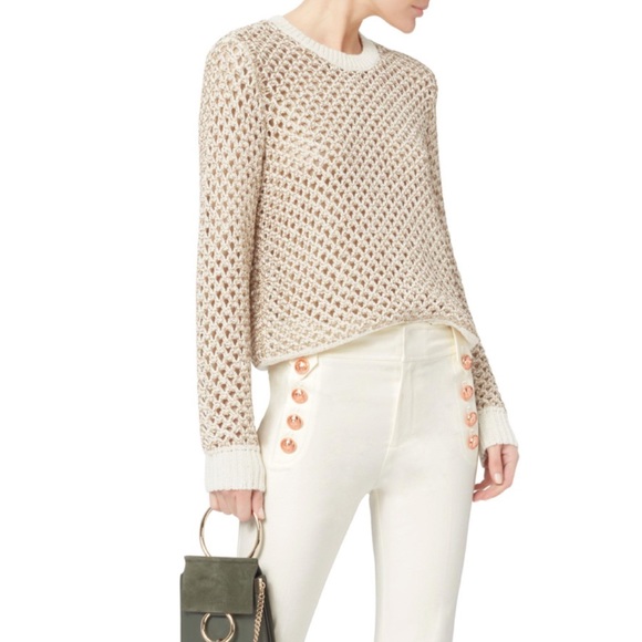 10 Crosby Derek Lam Sweaters - Derek Lam Ivory Gold Honeycomb Weave Sweater XS